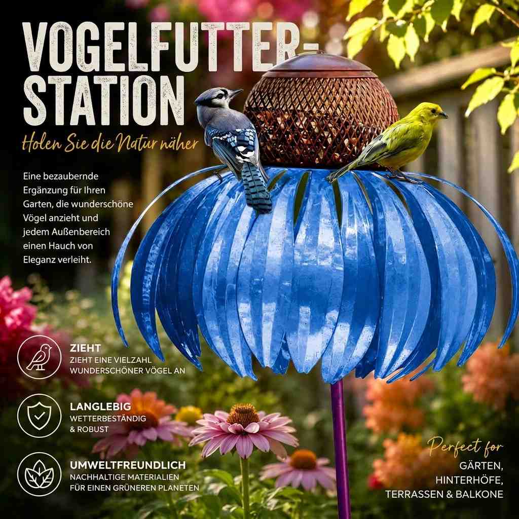BlütenNest™ | Dekorativer Vogelfutterspender aus Metall mit Erdspieß