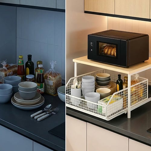 StackWood™ | Zweistöckiger Küchen-Organizer mit ausziehbarer Schublade