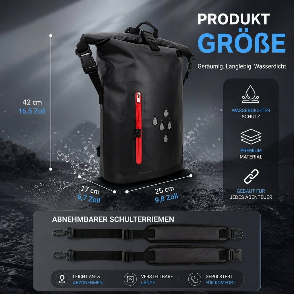 AquaTrek™ | Wasserabweisender Outdoor-Rucksack mit Reißverschlussfach