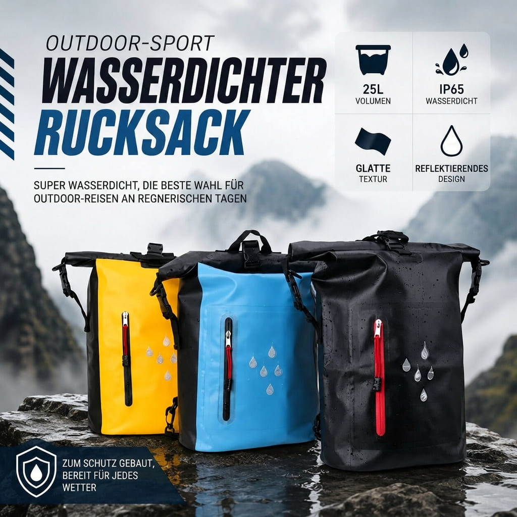 AquaTrek™ | Wasserabweisender Outdoor-Rucksack mit Reißverschlussfach