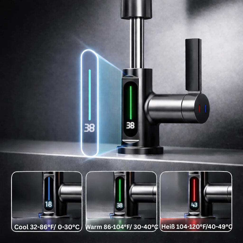 AquaFlex™ | Flexibler Wasserhahn mit LED-Temperaturanzeige und 5 Strahlarten