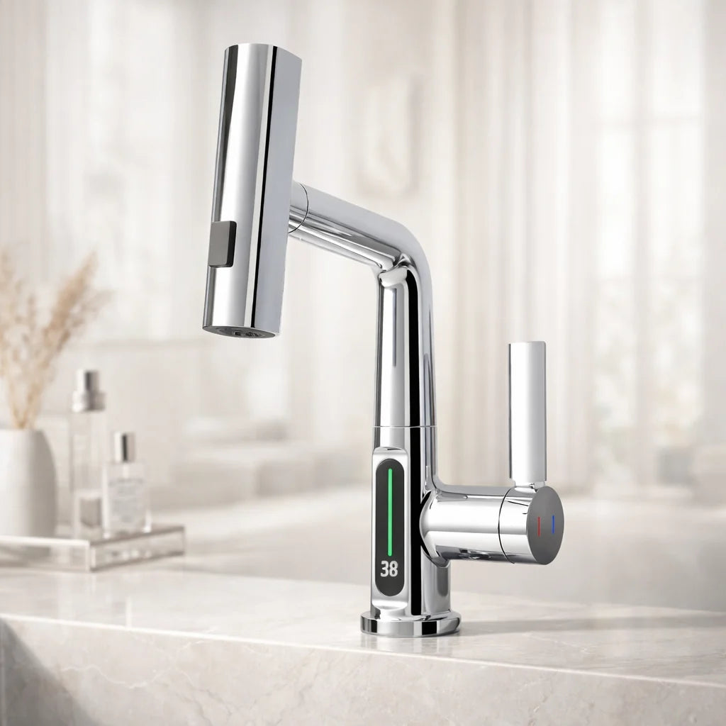 AquaFlex™ | Flexibler Wasserhahn mit LED-Temperaturanzeige und 5 Strahlarten