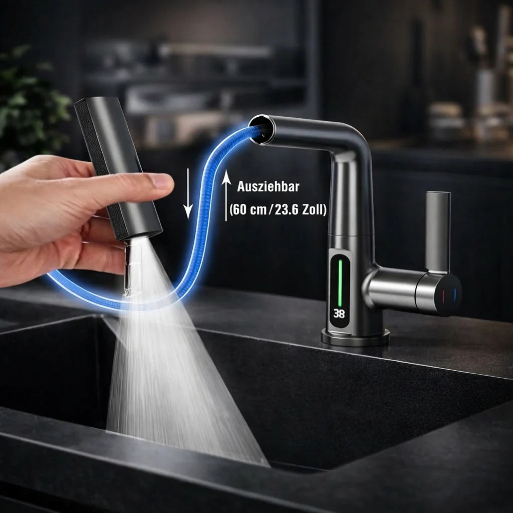 AquaFlex™ | Flexibler Wasserhahn mit LED-Temperaturanzeige und 5 Strahlarten