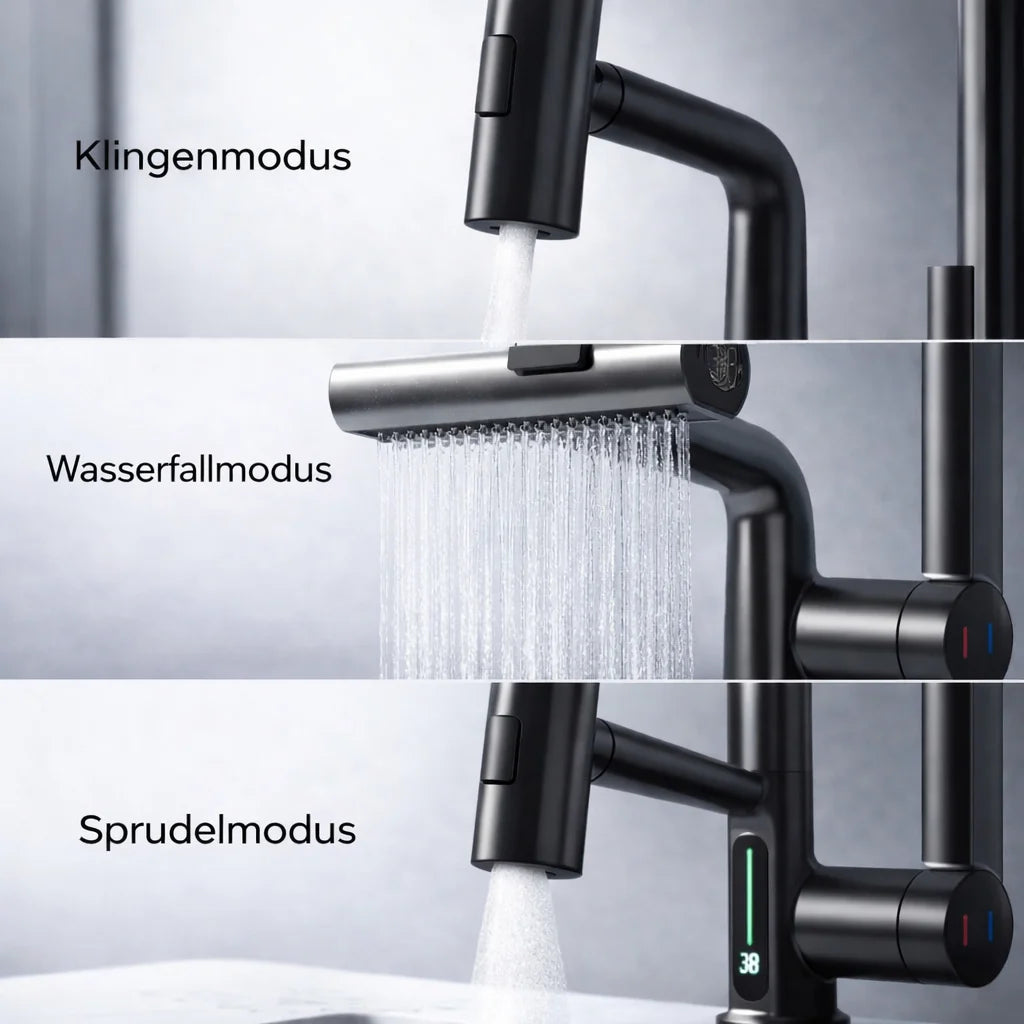 AquaFlex™ | Flexibler Wasserhahn mit LED-Temperaturanzeige und 5 Strahlarten