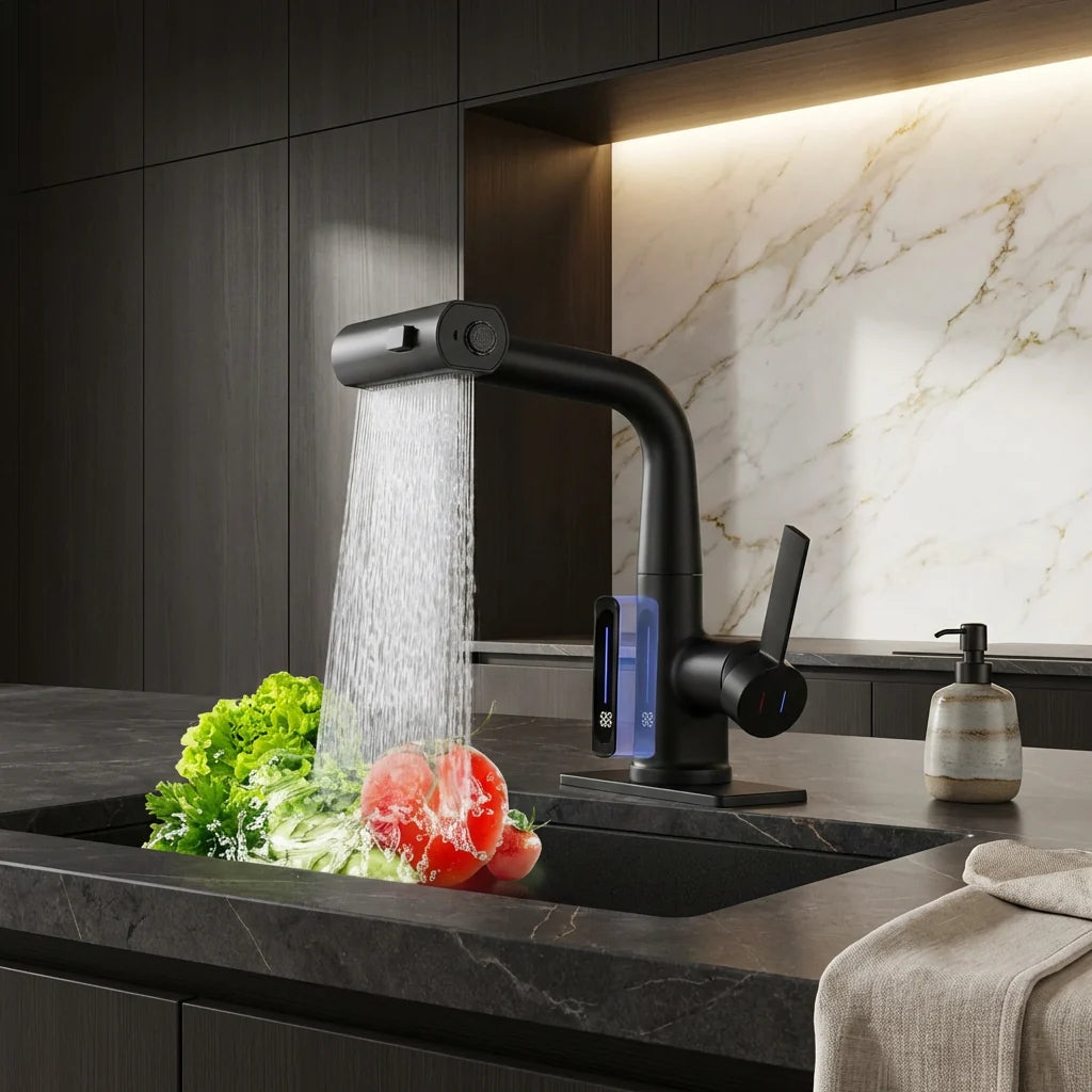 AquaFlex™ | Flexibler Wasserhahn mit LED-Temperaturanzeige und 5 Strahlarten
