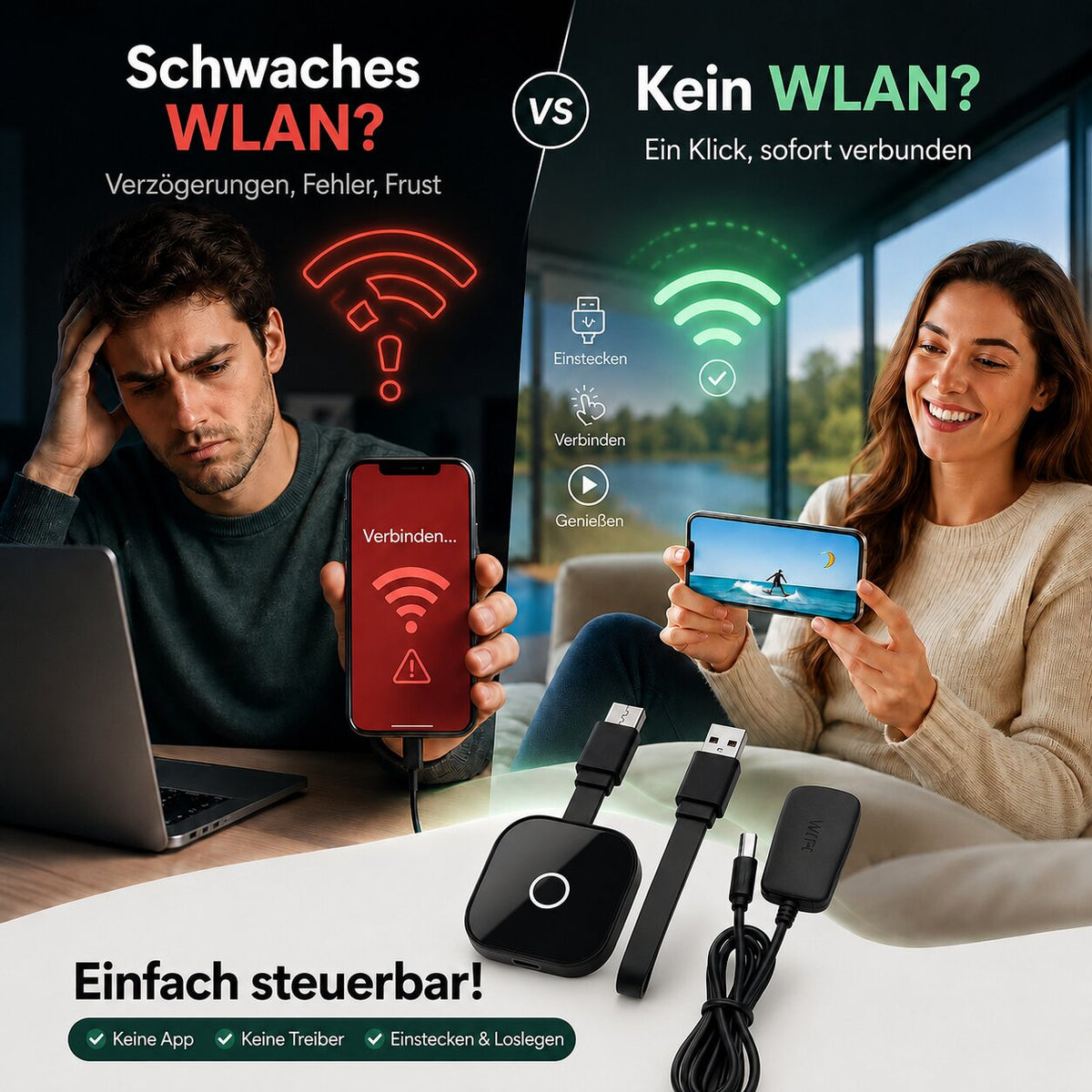 ScreenVanta™ | Wireless HDMI Adapter für kabellose Bildschirmspiegelung in Full HD