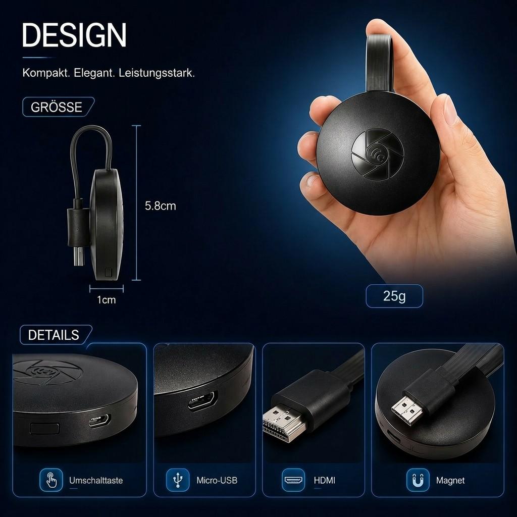 StreamVexa™ | WLAN-HDMI-Adapter für kabellose Bildschirmspiegelung in 1080p