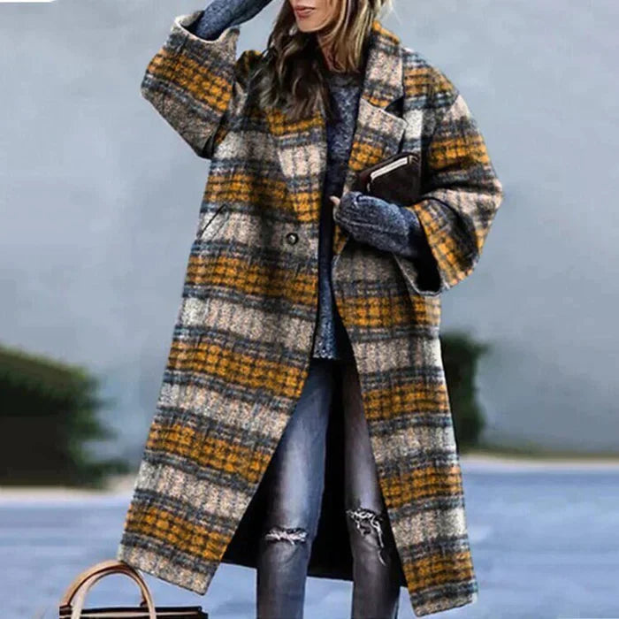 Long Check Coat Femme | Manteau Oversize à Carreaux pour Hiver
