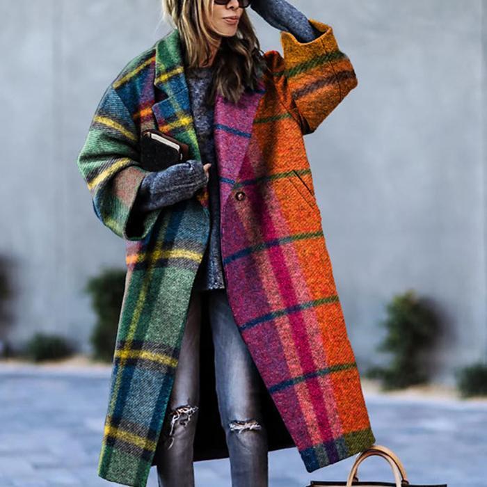 Long Check Coat Femme | Manteau Oversize à Carreaux pour Hiver